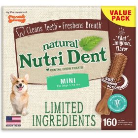 Nylabone Natural Nutri Dent Filet Mignon Dental Chews  - MIni - 160 Count