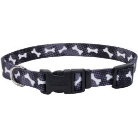 Nylon Adjustable Dog Collar Black Bones 1" W x 18-26" Long - 1 count